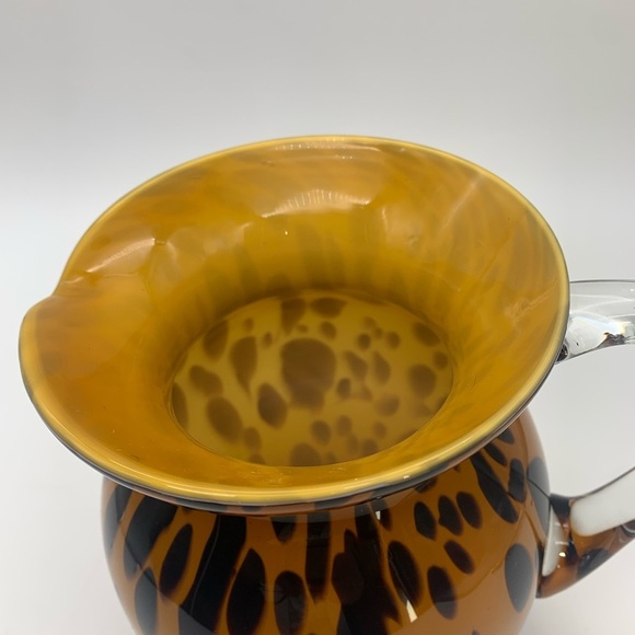 Gold & Spotted Black Hand Blown Glass Pitcher With Crystal Handle 7” - Picture 16 of 16